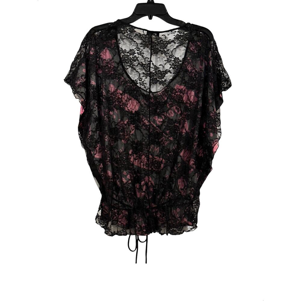 Caren Sport Black Pink Gold Bubble Hem Top Women’s 2X City Graphics Lace Y2K - Picture 2 of 16